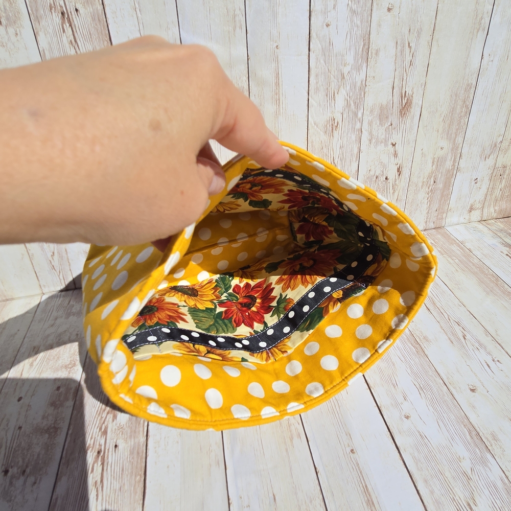 Handmade Sunflower Purse Organizer Insert Yellow Polka Dot Fabric Multi Pockets - Picture 4 of 8